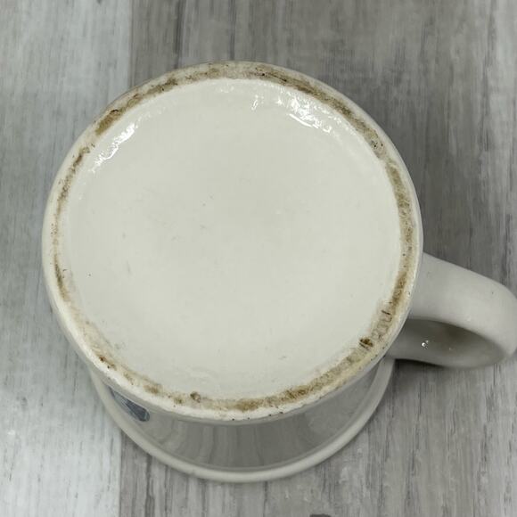 Vintage White Shaving Mug With Busy Ship Dock Scene In Blue - Picture 6 of 6